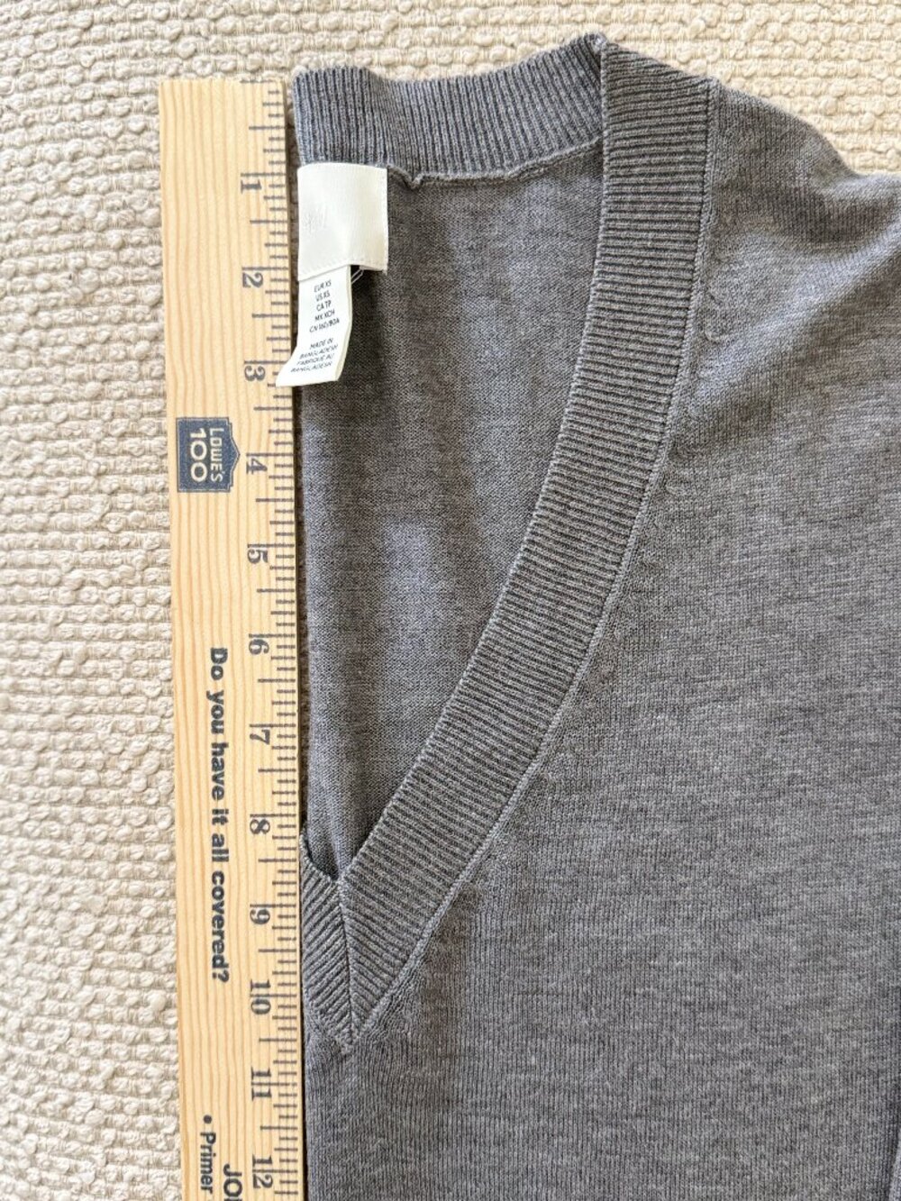 H&M Fine-Knit Deep V-Neck Sweater - Heather Gray - Size XS - Picture 7 of 8